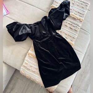 PLL Black Velvet Puff Shoulder Mini Dress